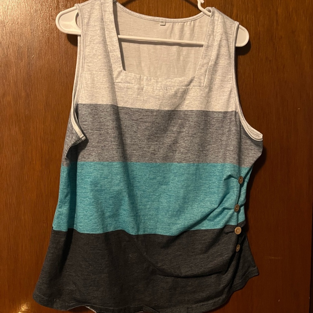 Striped Sleeveless Top - Gray, Blue, Black